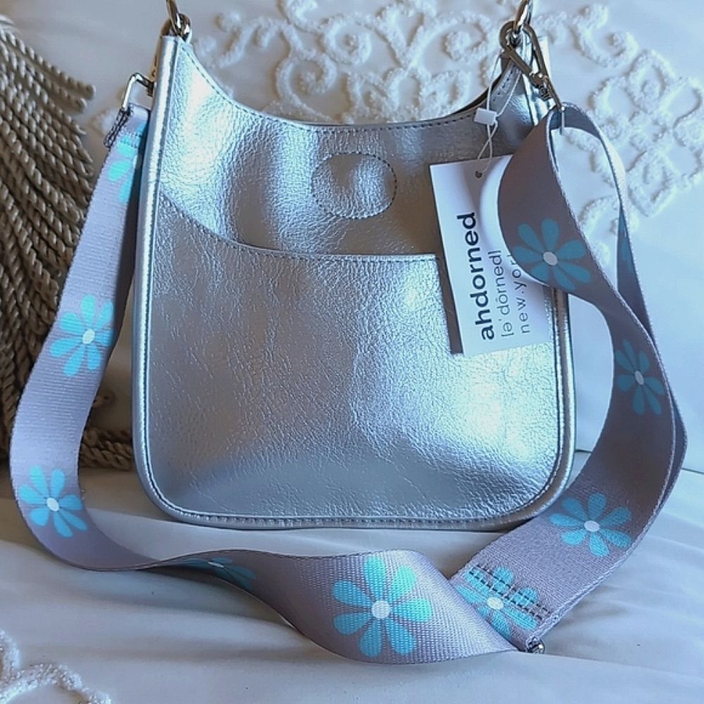 AhDorned🩶 Silver Vegan Leather Small Messenger Crossbody Bag NWT
